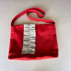Simply Carol Red Felt Messenger Tote Bag Gray Ruffle Teacher Work Bag